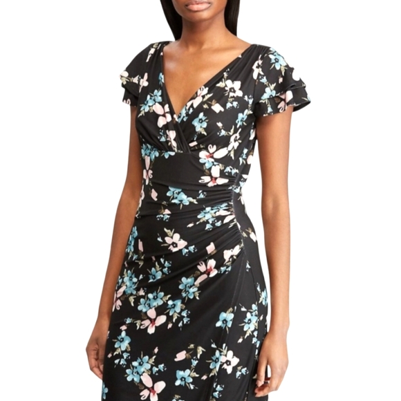 Lauren Ralph Lauren | Floral Midi Dress | V Neck | Wedding Guest | Shabby Chic| - Picture 3 of 10